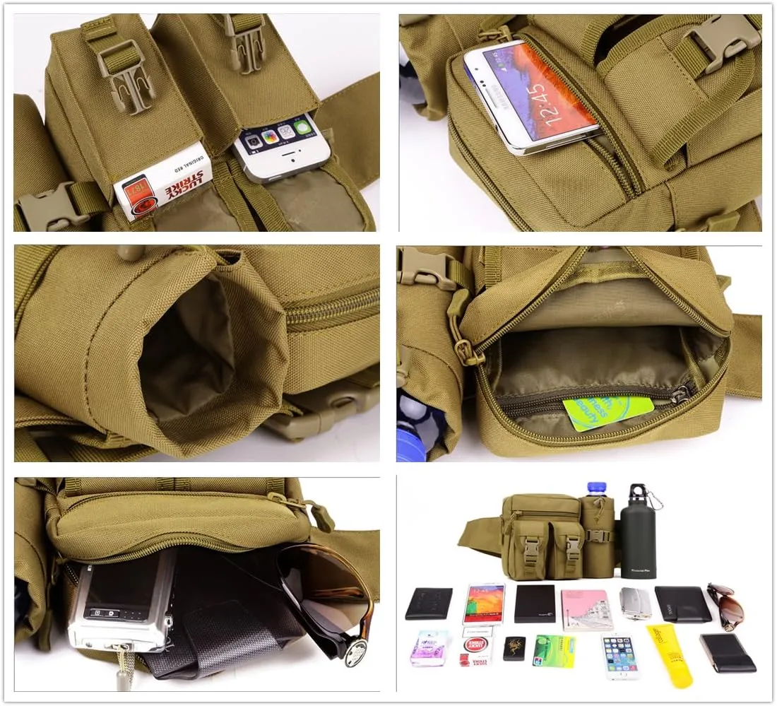 Unistrengh Tactical Fanny Packs Pouch With Water Bottle Pocket Holder Waterproof Molle Waist Pack Hip Belt Bag (CP Camo)