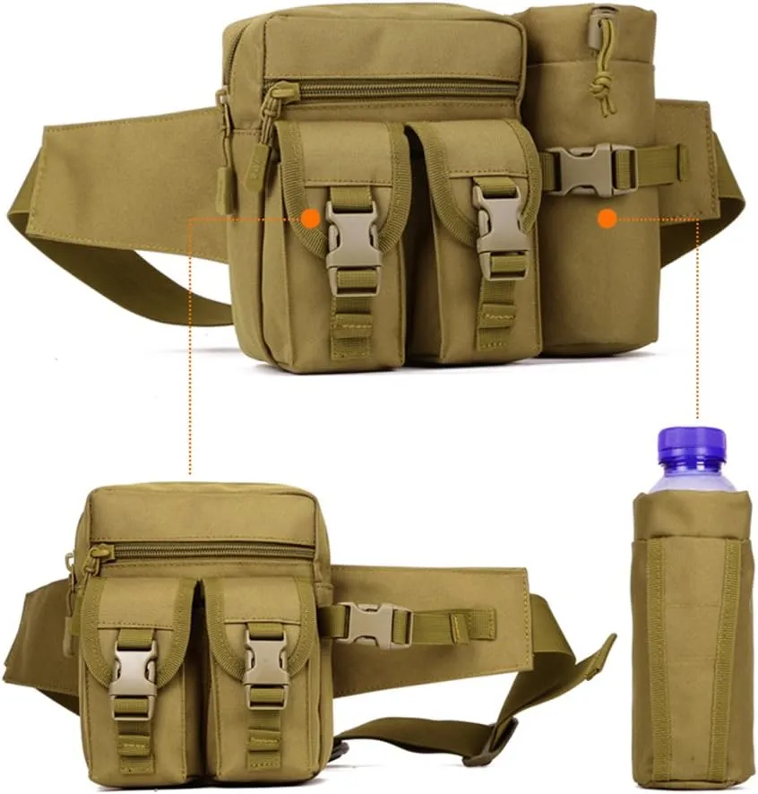 Unistrengh Tactical Fanny Packs Pouch With Water Bottle Pocket Holder Waterproof Molle Waist Pack Hip Belt Bag (CP Camo)