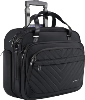 VANKEAN Rolling Laptop Bag Women with Wheels, 15.6 Inch Briefcase for Women, Water Repellent Overnight Rolling Computer Bag with RFID Pockets for Travel Business Work School, Black