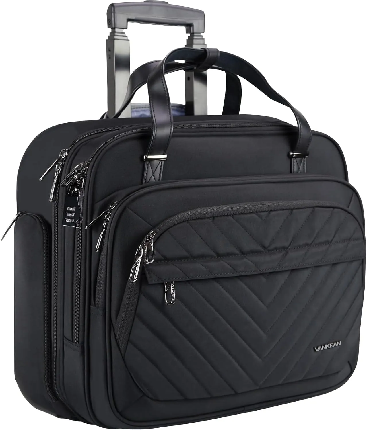 VANKEAN Rolling Laptop Bag Women with Wheels, 15.6 Inch Briefcase for Women, Water Repellent Overnight Rolling Computer Bag with RFID Pockets for Travel Business Work School, Black
