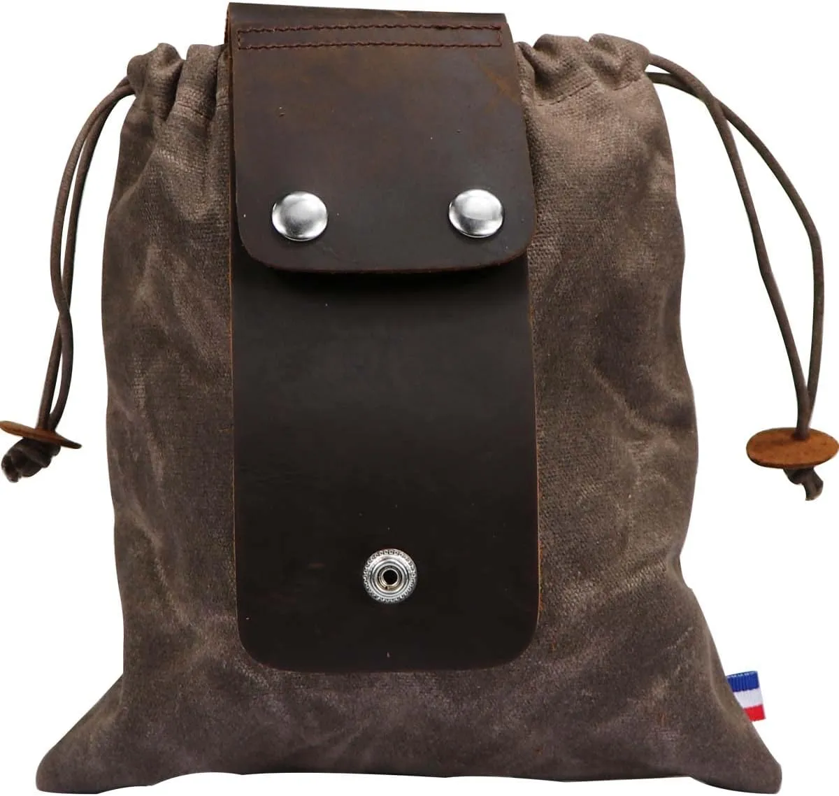 Waxed Canvas Foraging Pouch for Hiking, Collapsible Leather Belt Pouch Waist Bag with Drawstring & Buckle, Multi-Purpose Storage Bag for Camping