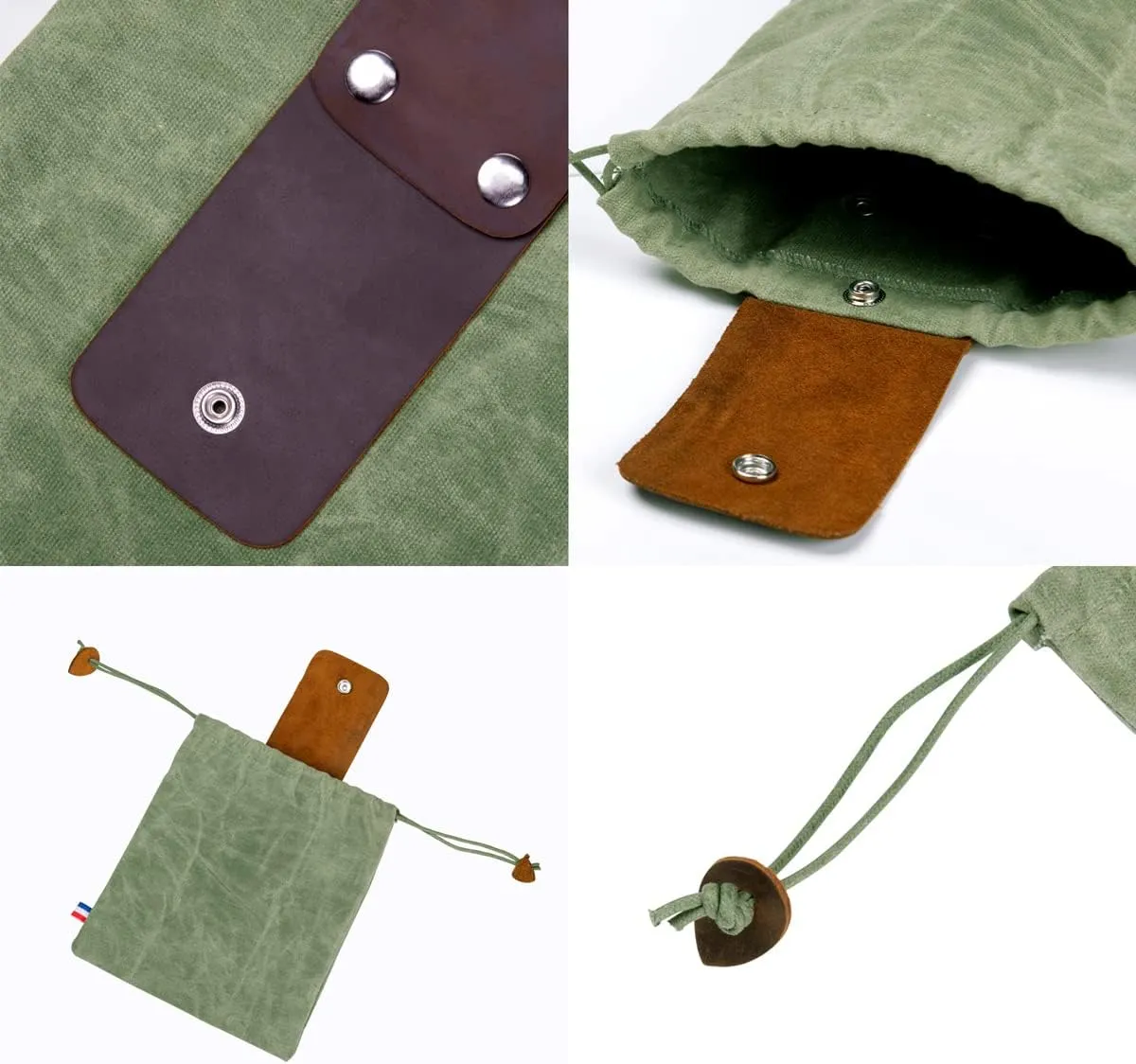 Waxed Canvas Foraging Pouch for Hiking, Collapsible Leather Belt Pouch Waist Bag with Drawstring & Buckle, Multi-Purpose Storage Bag for Camping