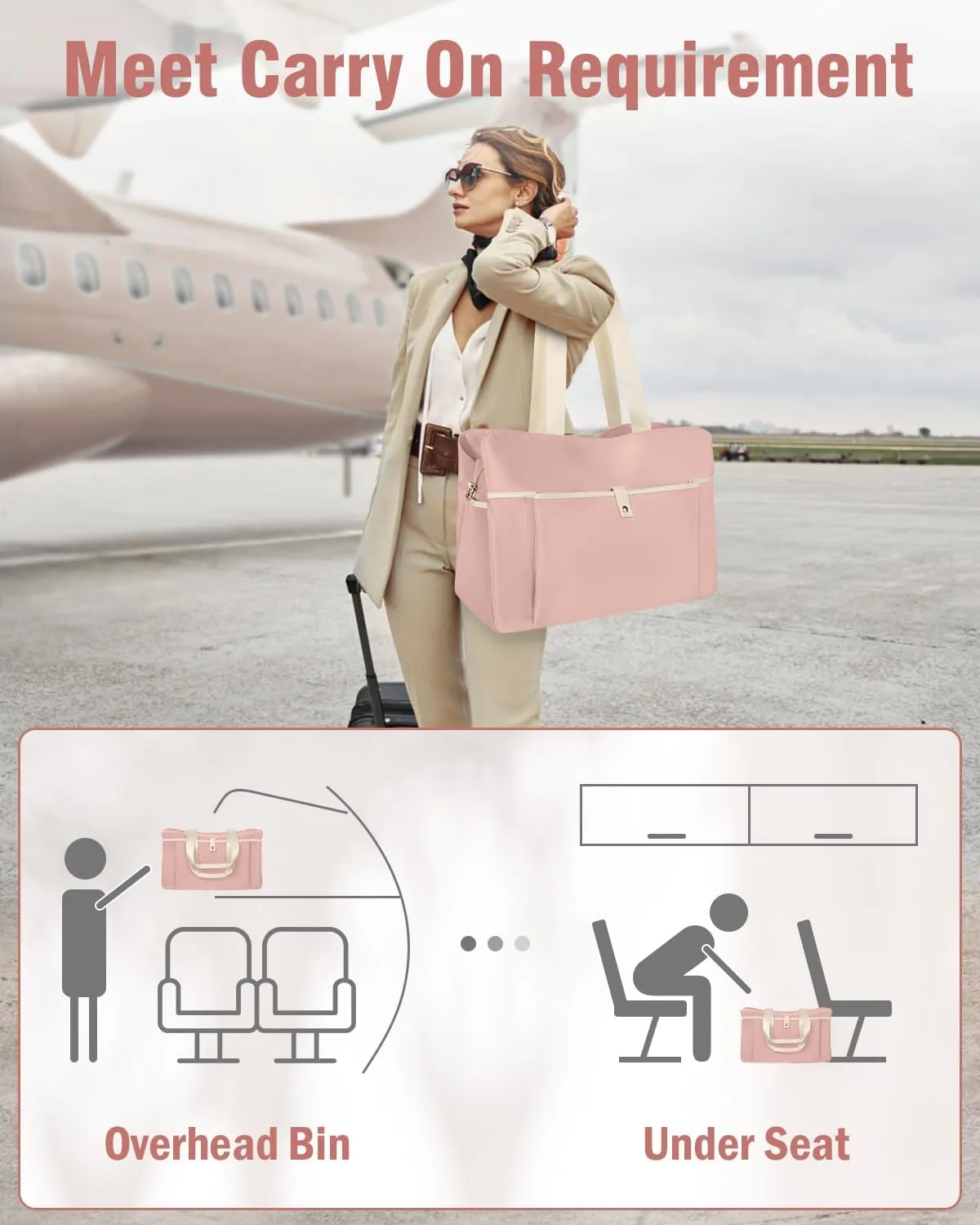 Wedama Weekender for Women, Large Travel Duffel, Portable Overnight Carry-on With Multi Compartments, Sport Gym Hospital Bag With Wet Pocket, Pink