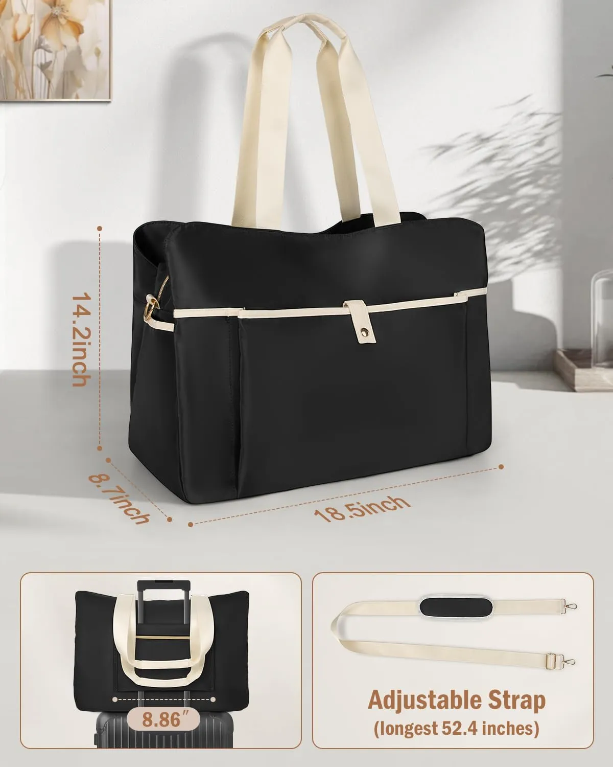 Wedama Weekender - Large Travel Duffel with Multi Compartments, Sport Gym & Overnight Bag with Wet Pocket, Black