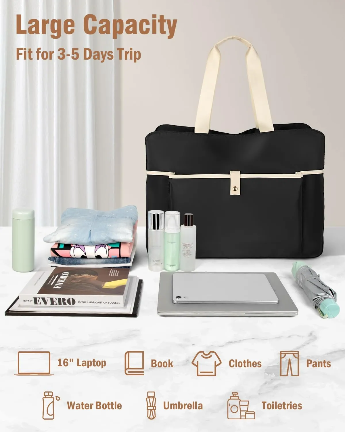 Wedama Weekender - Large Travel Duffel with Multi Compartments, Sport Gym & Overnight Bag with Wet Pocket, Black