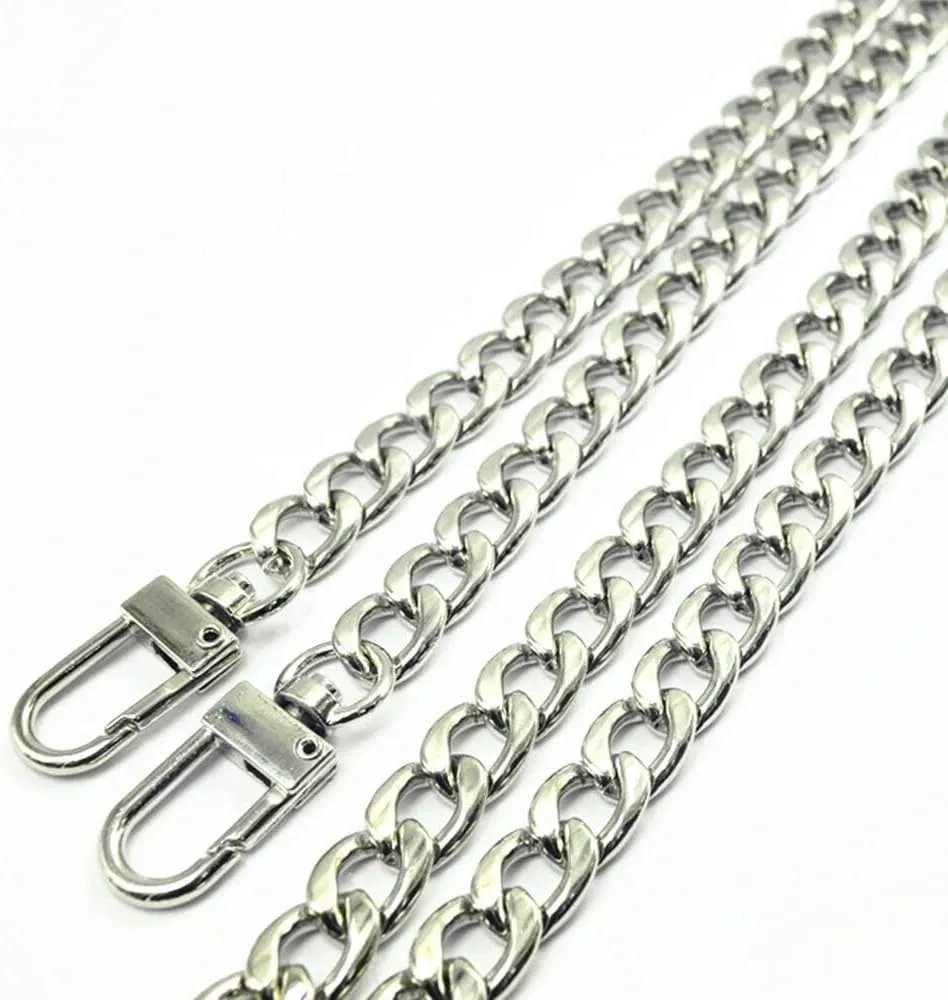 WEICHUAN 47" DIY Iron Flat Chain Strap Handbag Accessories Purse Straps Shoulder Cross Body Replacement Straps, with Metal Buckles (Silver)