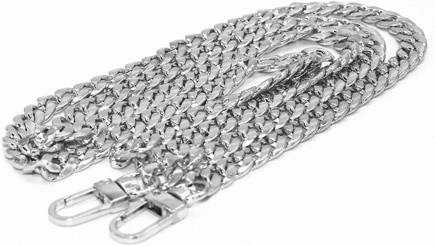 WEICHUAN 47" DIY Iron Flat Chain Strap Handbag Accessories Purse Straps Shoulder Cross Body Replacement Straps, with Metal Buckles (Silver)