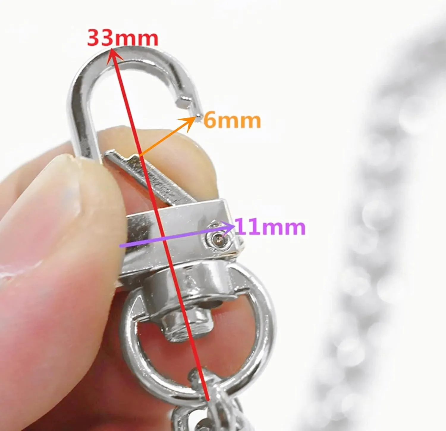WEICHUAN 47" DIY Iron Flat Chain Strap Handbag Accessories Purse Straps Shoulder Cross Body Replacement Straps, with Metal Buckles (Silver)