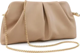Women Clutch Bag Dressy Formal Handbag Pleated PU Clutch Purse Detachable Chain Crossbody Bag