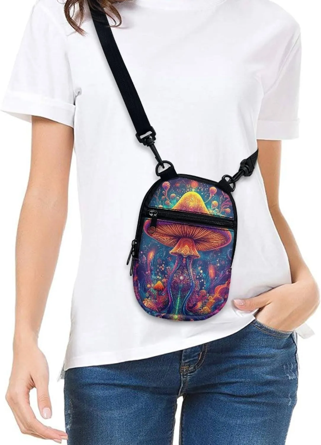 Women Girls Canvas Messenger Bag with Zipper Mini Crossbody Totes for Money Coins Purse Cell Phone Holder