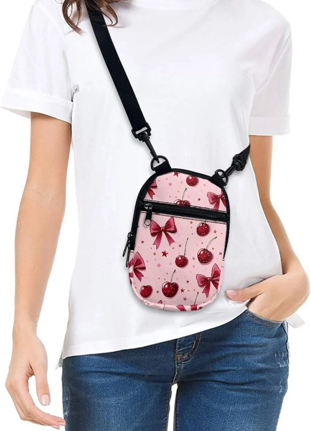 Women Girls Canvas Messenger Bag with Zipper Mini Crossbody Totes for Money Coins Purse Cell Phone Holder