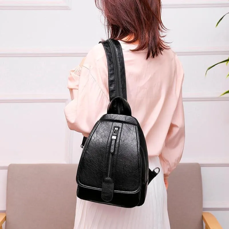 Women PU Leather Travel Backpacks