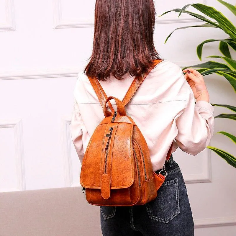 Women PU Leather Travel Backpacks