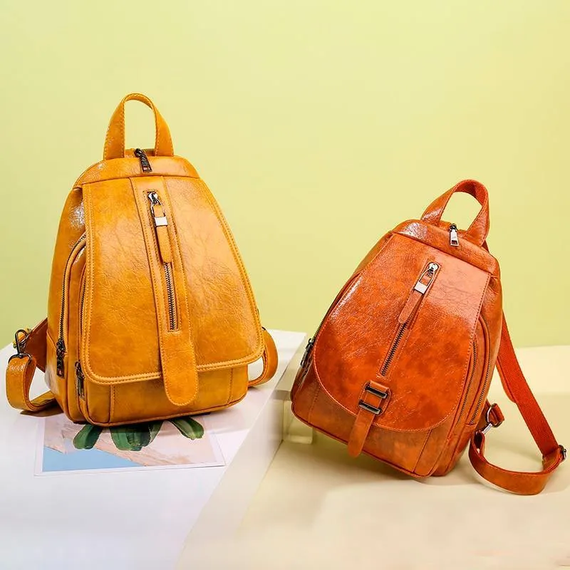 Women PU Leather Travel Backpacks