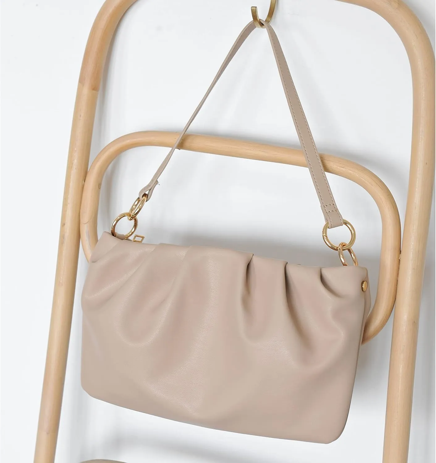 Women Ruched Shoulder Handbag Cloud Pouch Hobo Bag Convertible Clutch Soft Vegan Leather Cross body Bag