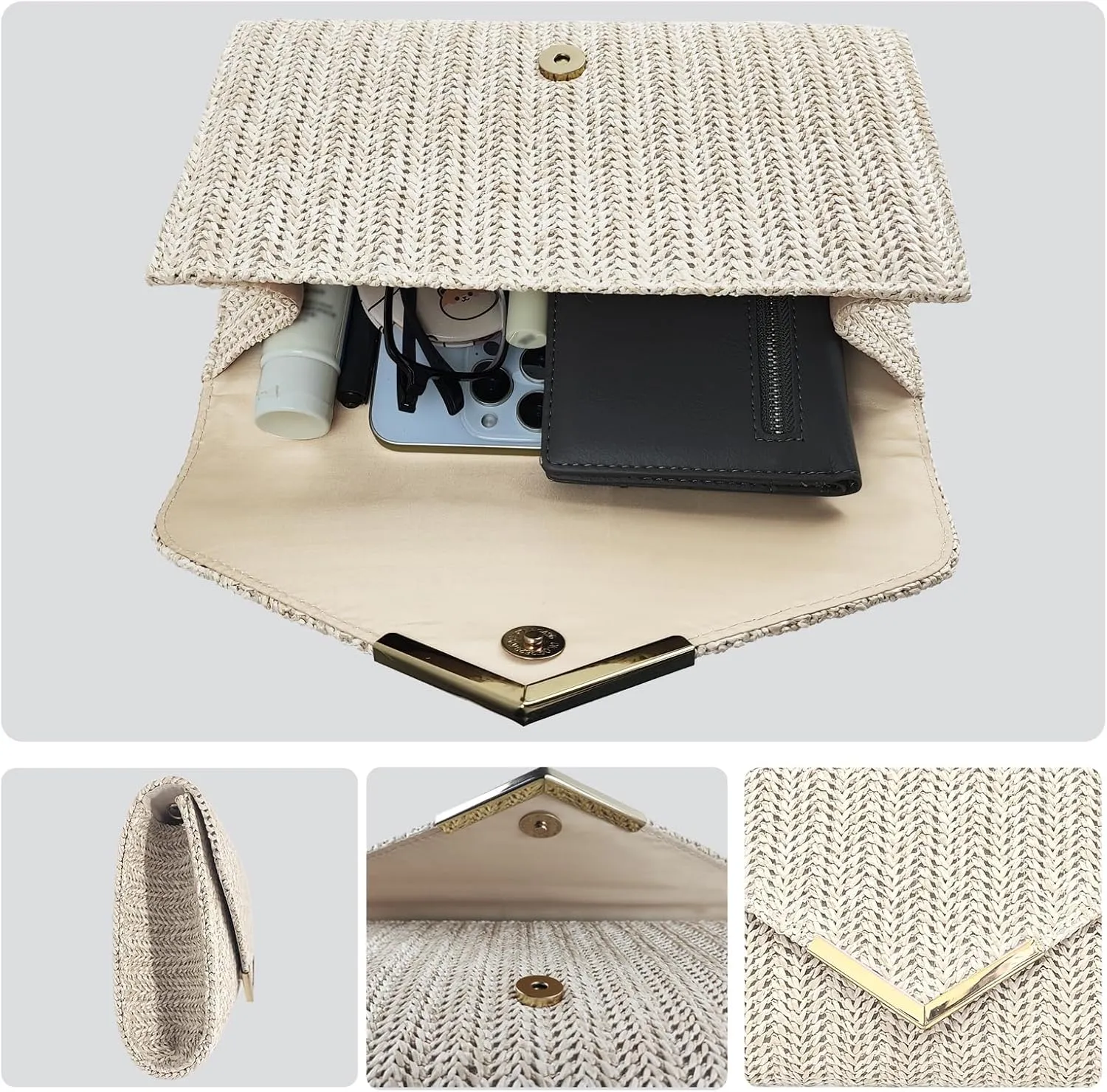 Women Straw Bag Evening Clutch Purse Handbags Wedding Party Clutches Purses
