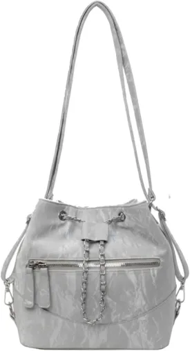 Women's Crossbody Bag Convertible Shoulder Bag - PU Leather Small Bucket Purse with Phone Pocket, Silver Chain Strap for Daily Essentials (8.6x9.4x5.1in)