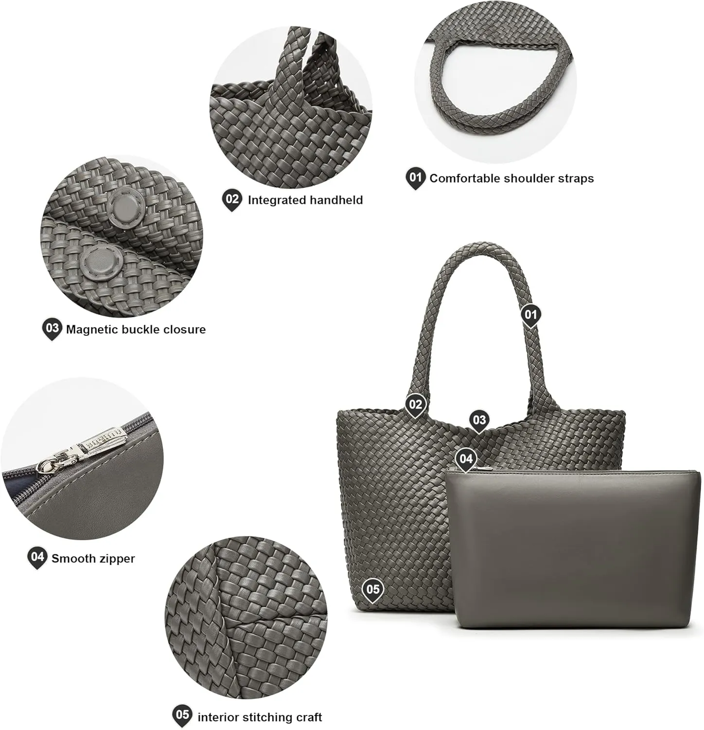 Woven Bags for Women Tote Purse: Vegan Leather Shoulder Handbags - Large Beach Tote - Travel Totes Handwoven Satchel