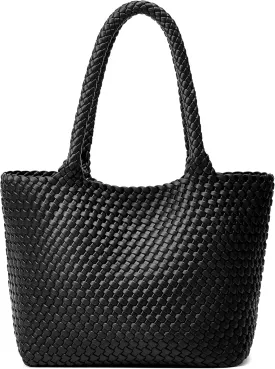 Woven Tote Bag Womens Purse: Vegan Leather Shoulder Handbags - Fashion Summer Beach Tote Bags - Large Travel Totes