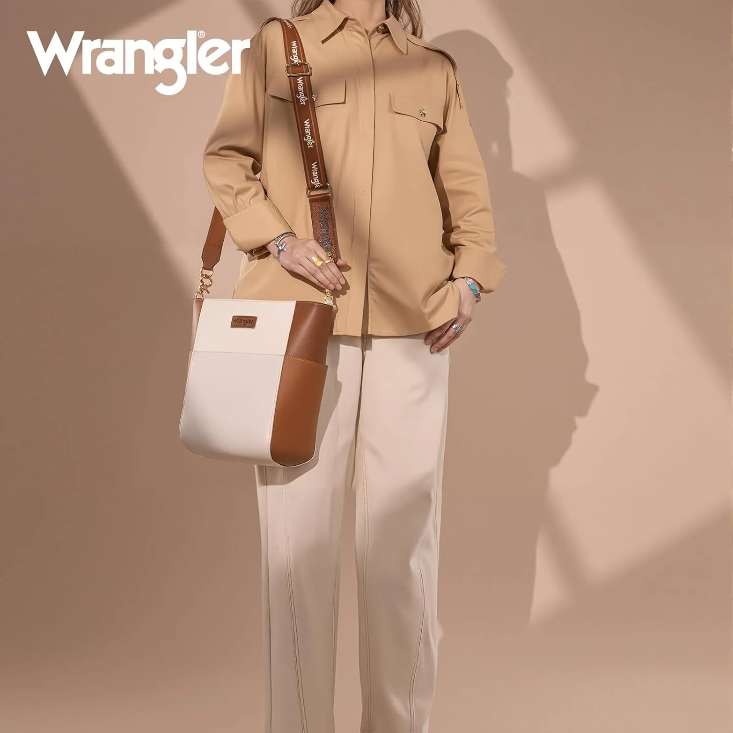 Wrangler MEDIUM Crossbody Bag for Women Vegan Leather Bucket Handbags with Guitar Strap