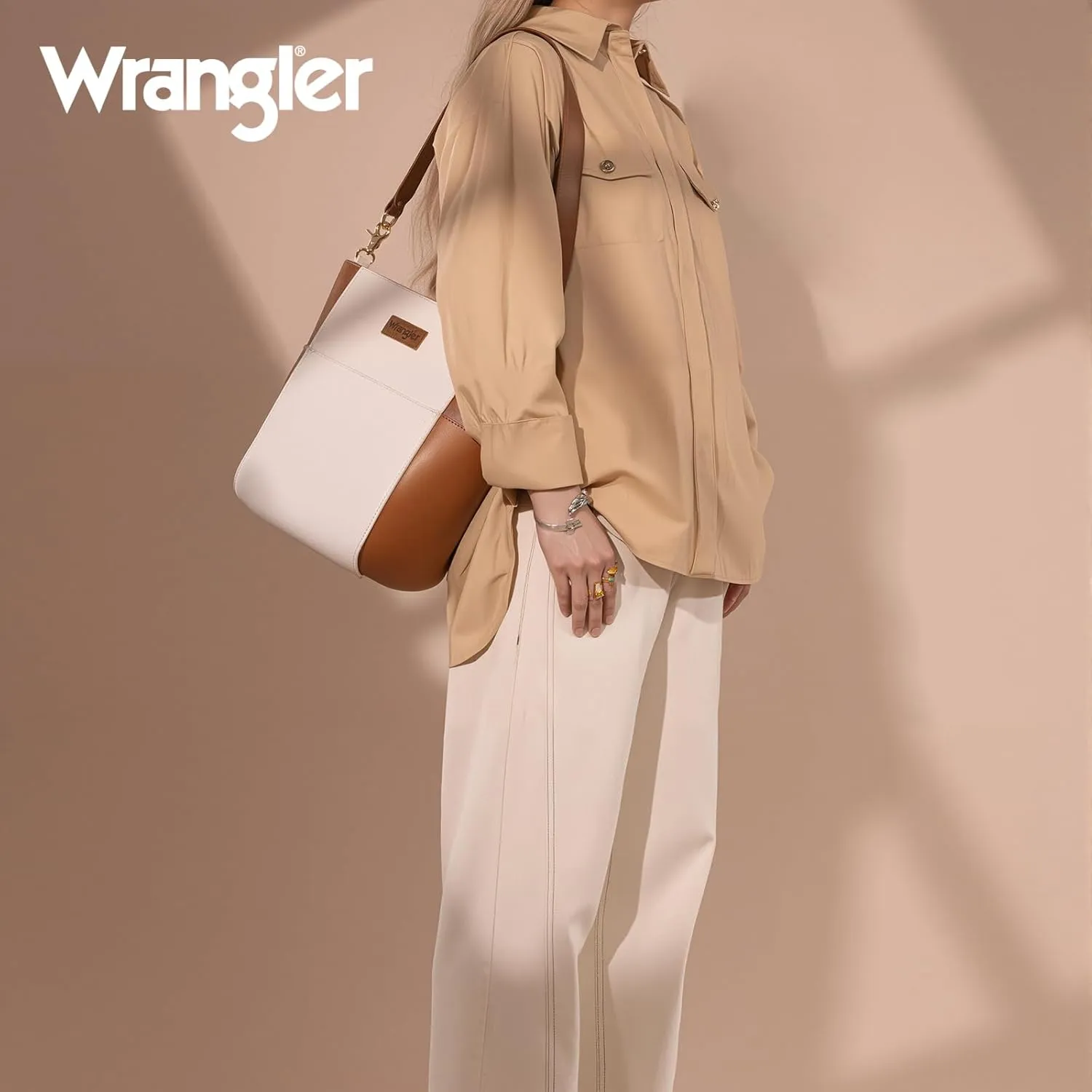 Wrangler MEDIUM Crossbody Bag for Women Vegan Leather Bucket Handbags with Guitar Strap