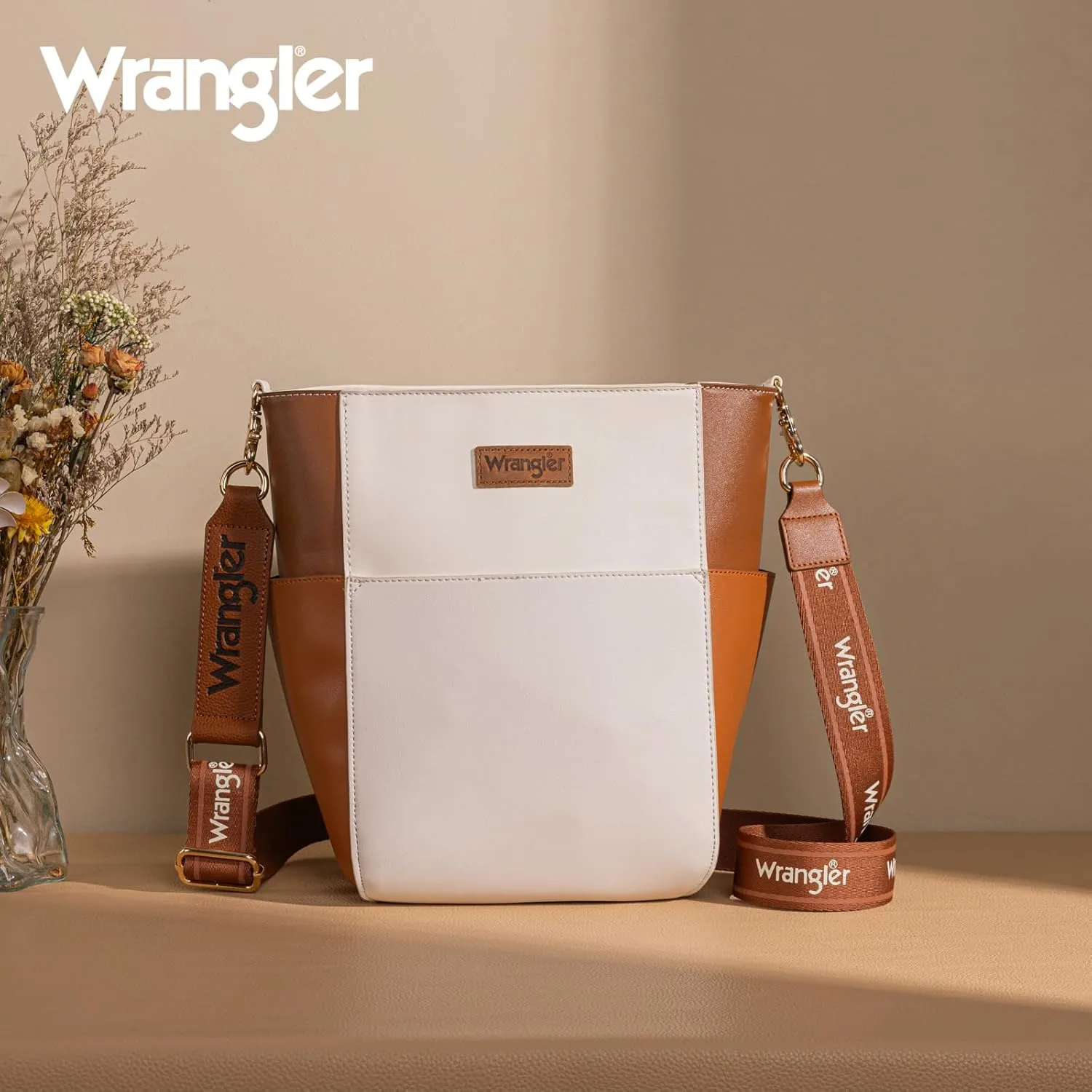 Wrangler MEDIUM Crossbody Bag for Women Vegan Leather Bucket Handbags with Guitar Strap