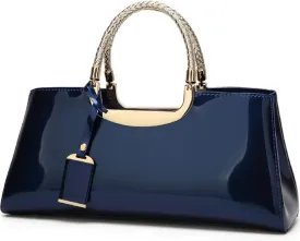 YAQUNICER Top-handle Handbags Purse Tote for Women Patent PU Satchel Gloss Wedding Shoulder Crossbody Bag