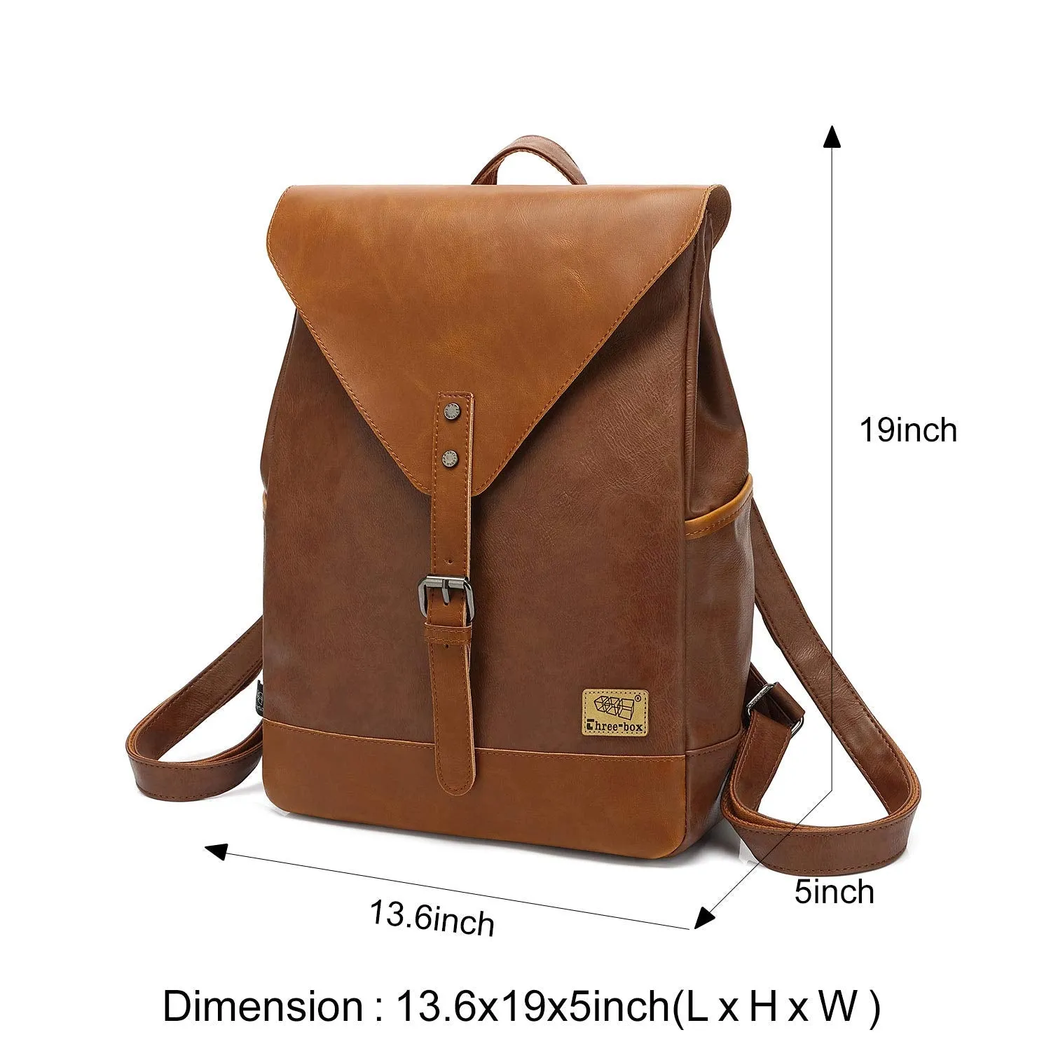 Zebella Vintage Vegan Leather Backpack for Women Men,Brown Faux Leather Laptop Backpack College School Bookbag Travel Daypack