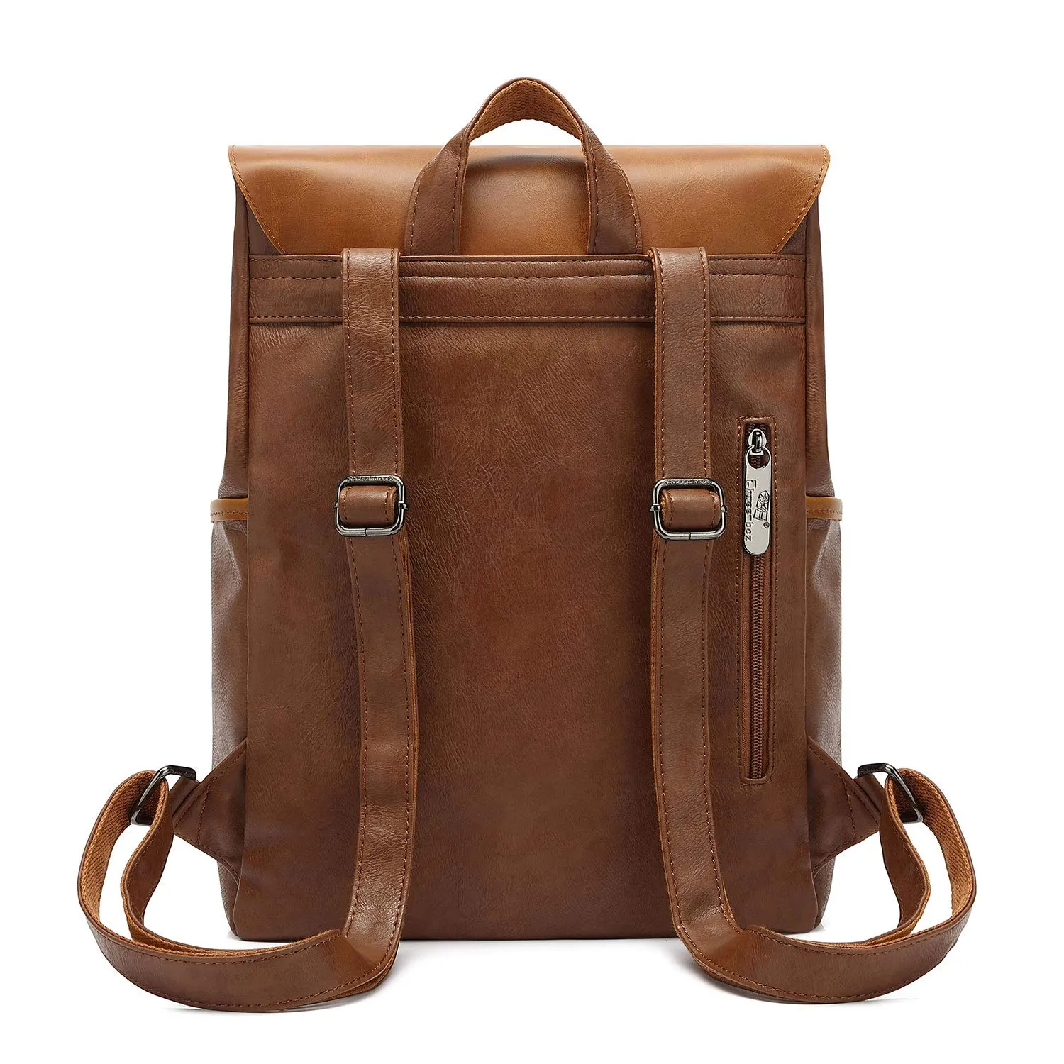 Zebella Vintage Vegan Leather Backpack for Women Men,Brown Faux Leather Laptop Backpack College School Bookbag Travel Daypack