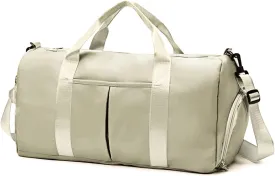 ZGWJ Sports Gym Bag with Wet Pocket & Shoes Compartment, Waterproof Shoulder Weekender Bag for Women and Men Swim Sports Travel Lightweight and easy Carry on Beige