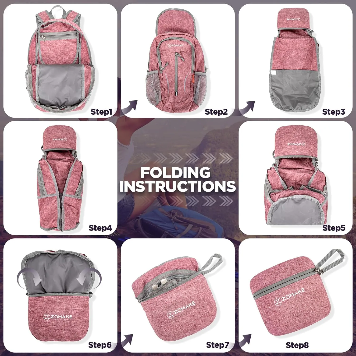 ZOMAKE 10L Small Packable Hiking Backpack - Lightweight Hiking Daypack - Tear Resistant Foldable Day Pack for Women Men
