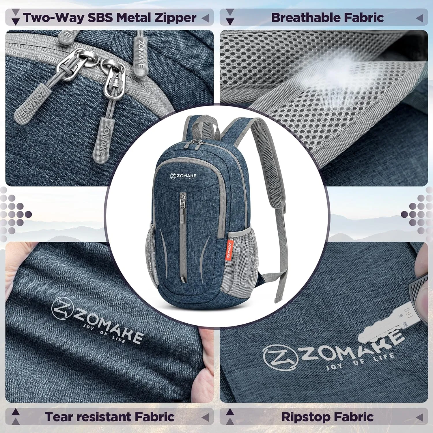 ZOMAKE 10L Small Packable Hiking Backpack - Lightweight Hiking Daypack - Tear Resistant Foldable Day Pack for Women Men
