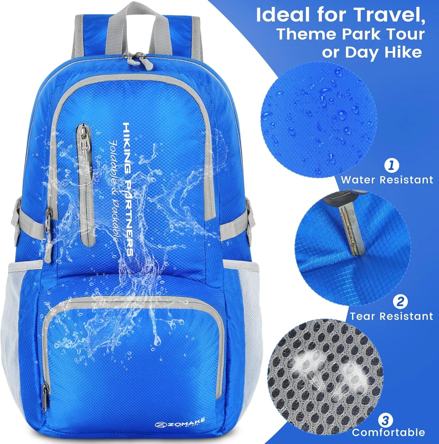 ZOMAKE Lightweight Packable Backpack, 35L Light Foldable Hiking Backpacks Water Resistant Collapsible Daypack for Travel(Dark Blue)