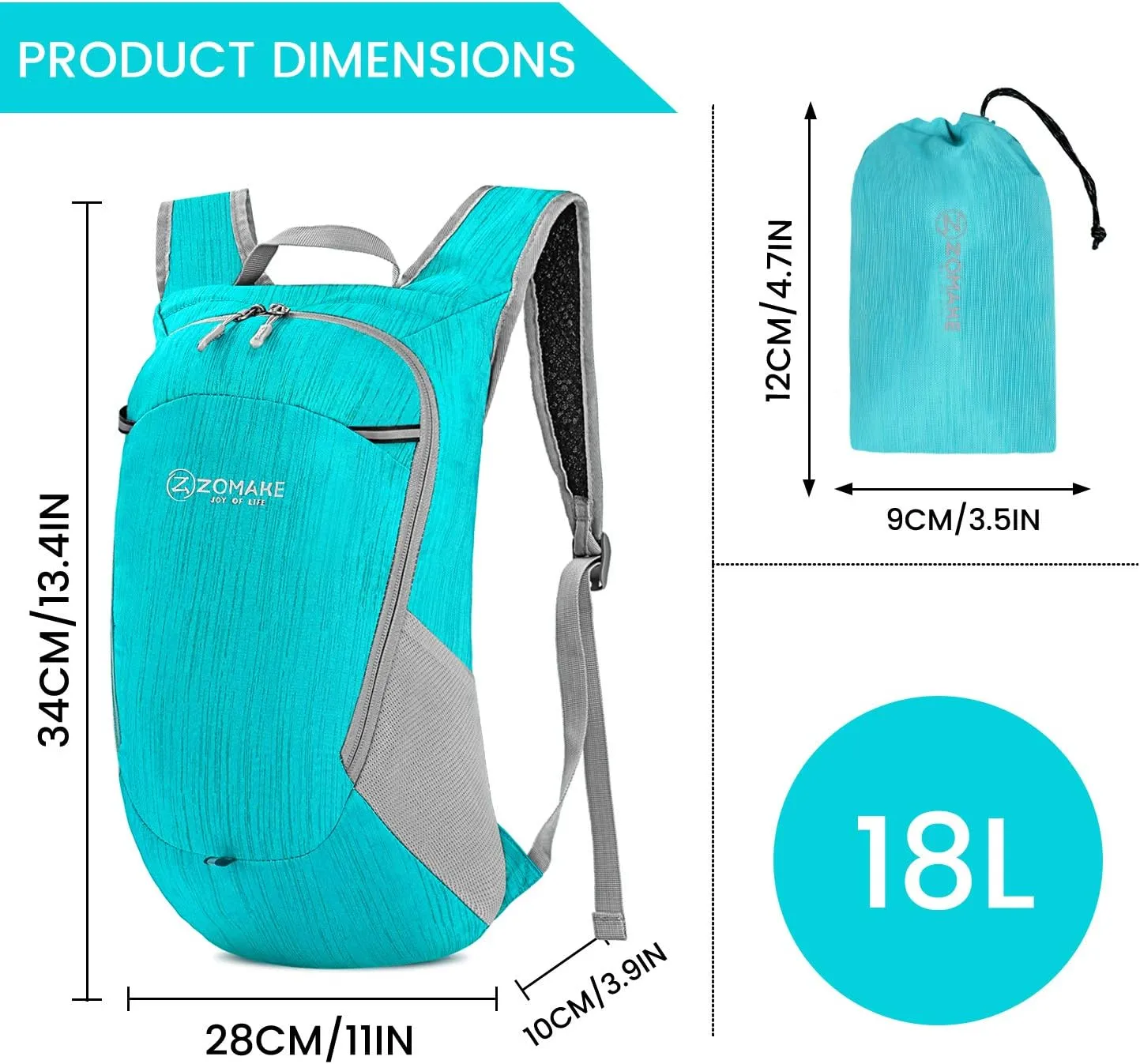 ZOMAKE Ultra Lightweight Packable Backpack 18L, Small Foldable Hiking Backpacks Water Resistant Folding Daypack for Travel(Aqua Blue)