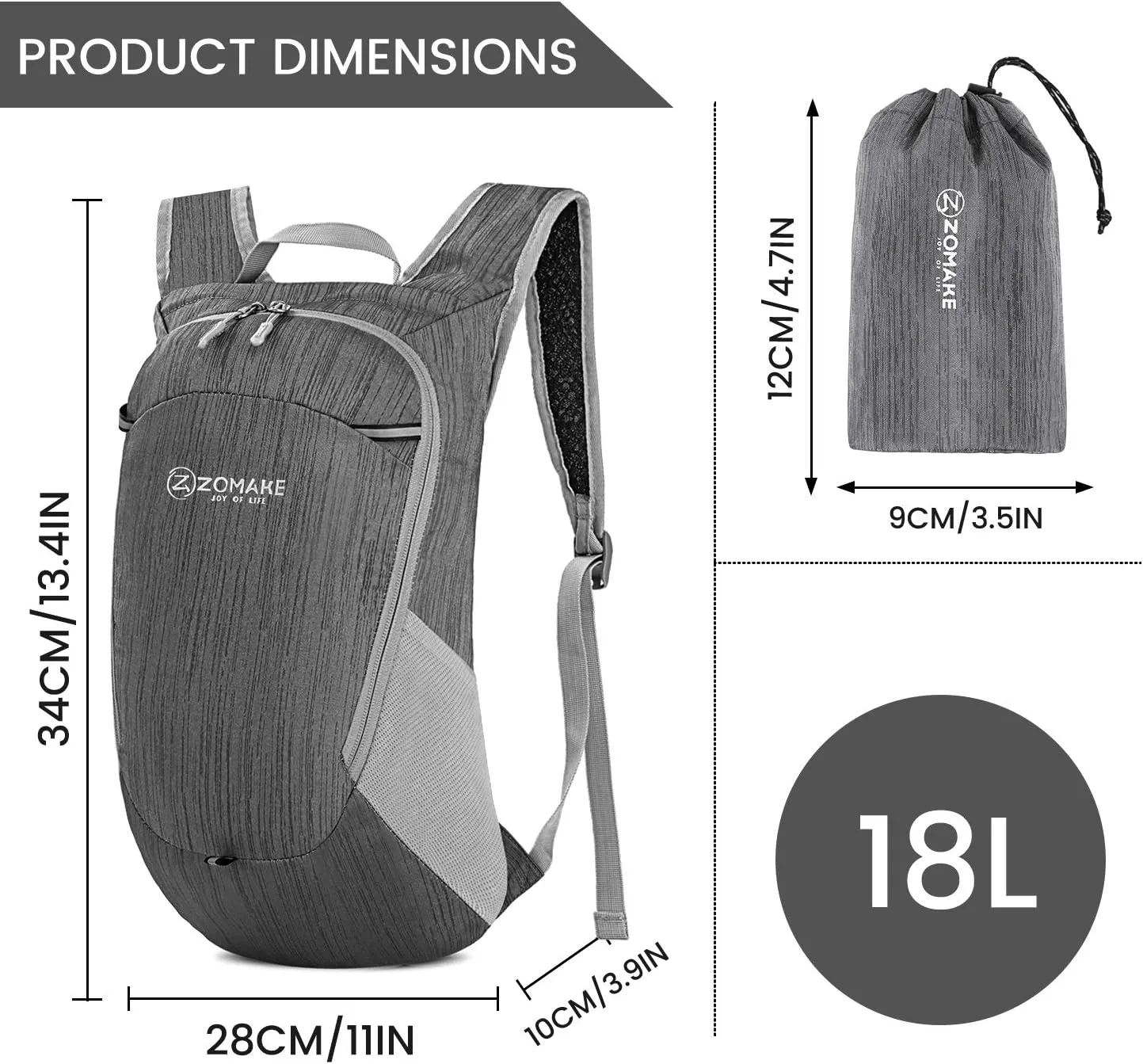 ZOMAKE Ultra Lightweight Packable Backpack 18L, Small Foldable Hiking Backpacks Water Resistant Folding Daypack for Travel(Black)